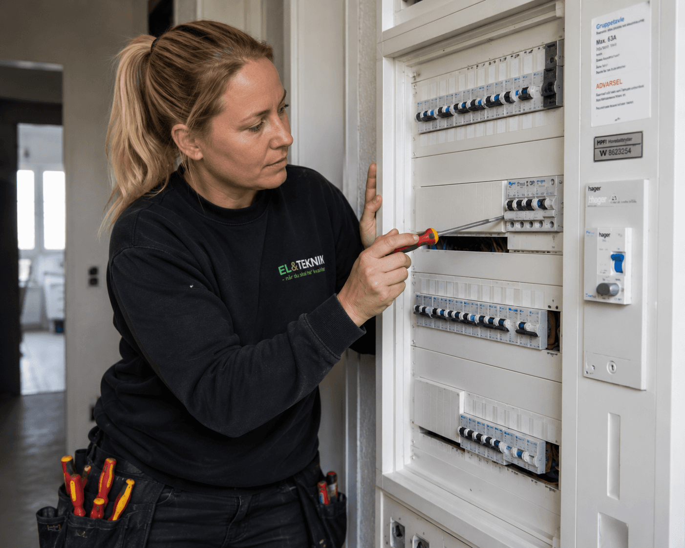 Autoriseret elektriker installerer el i et dansk hjem.